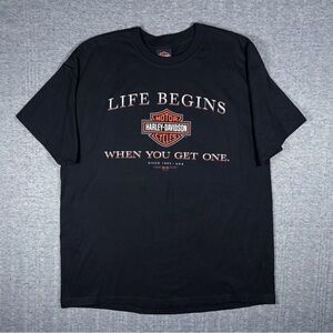 Vintage Harley Davidson Life Begins When You Get One T-shirt Black Y2K Mens XL